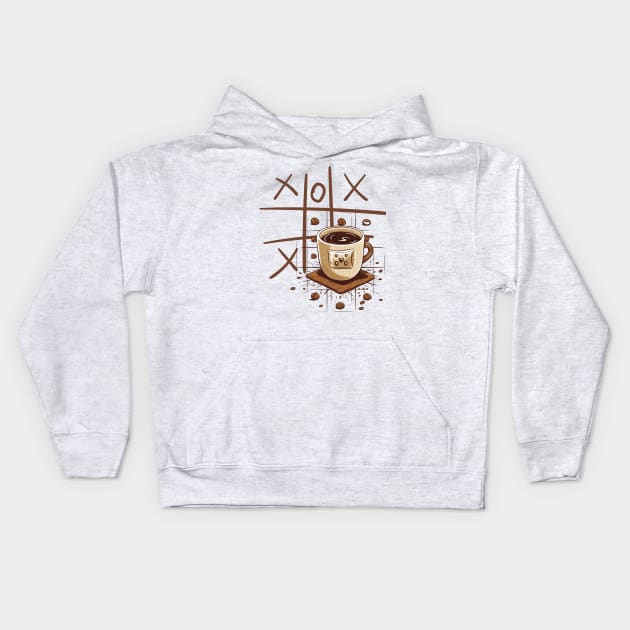 A Cup Of Coffee And Tic-Tac-Toe Kids Hoodie by Positive Designer